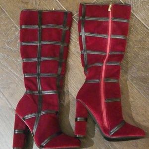 Wine color knee boots